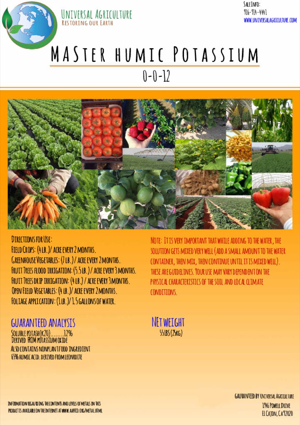 Master Humic Potassium product label